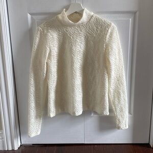 Anthropologie Lace Ivory Long Sleeve Mock Neck, Women’s Small